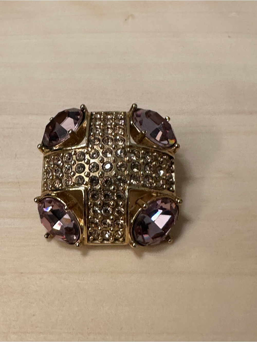Monet gold-tone brooch with an abstract geometric design with purple stones - Picture 3 of 14